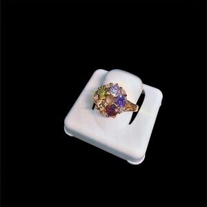 Gold Tone Cluster Gemstone Ring – Size 6